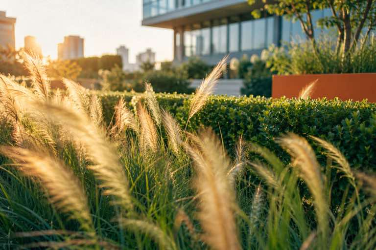 Ornamental grass in a landscaped urban garden